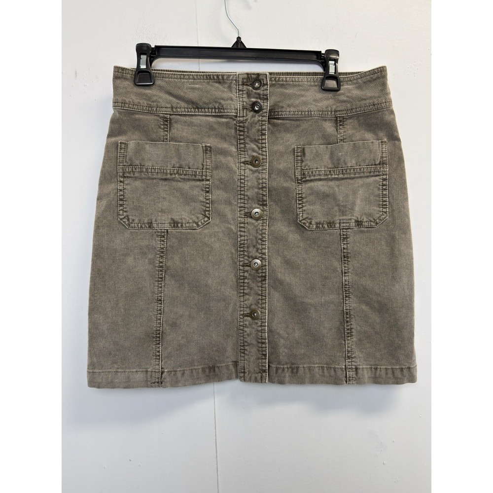 Prana Merrigan Corduroy‎ A Line Button Front Skirt Mud Brown Size 8 Preppy